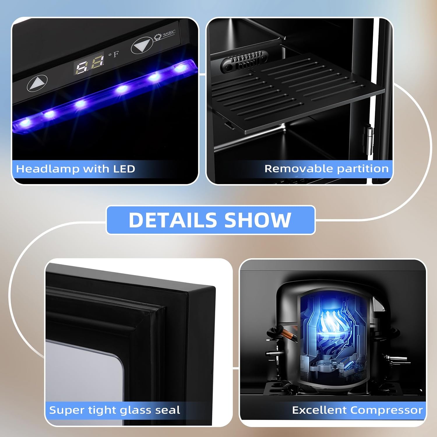 0.6Cu. Ft. Freestanding Wine Cellar Mini Fridge. 4-Bottle Red Wine with 6-Can Beverage Refrigerator. Quiet Compressor. LED Light and Display - Image 6