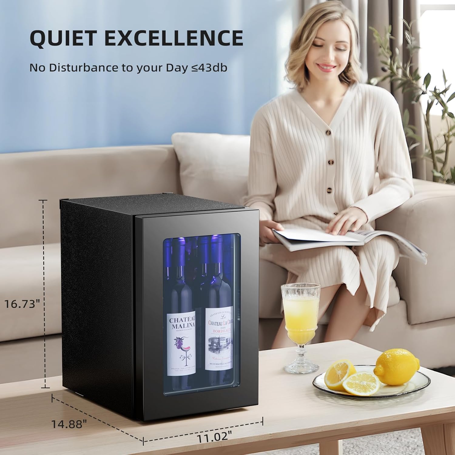 0.6Cu. Ft. Freestanding Wine Cellar Mini Fridge. 4-Bottle Red Wine with 6-Can Beverage Refrigerator. Quiet Compressor. LED Light and Display - Image 5