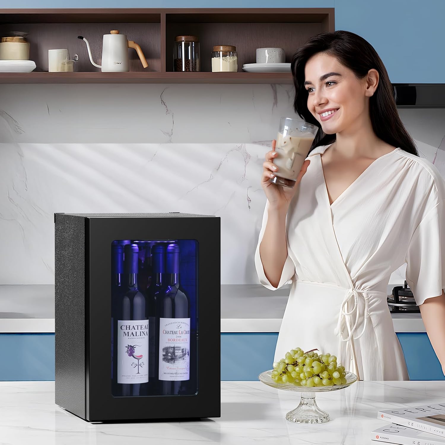 0.6Cu. Ft. Freestanding Wine Cellar Mini Fridge. 4-Bottle Red Wine with 6-Can Beverage Refrigerator. Quiet Compressor. LED Light and Display - Image 7