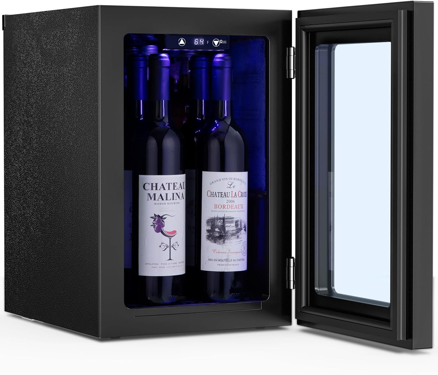 0.6Cu. Ft. Freestanding Wine Cellar Mini Fridge. 4-Bottle Red Wine with 6-Can Beverage Refrigerator. Quiet Compressor. LED Light and Display