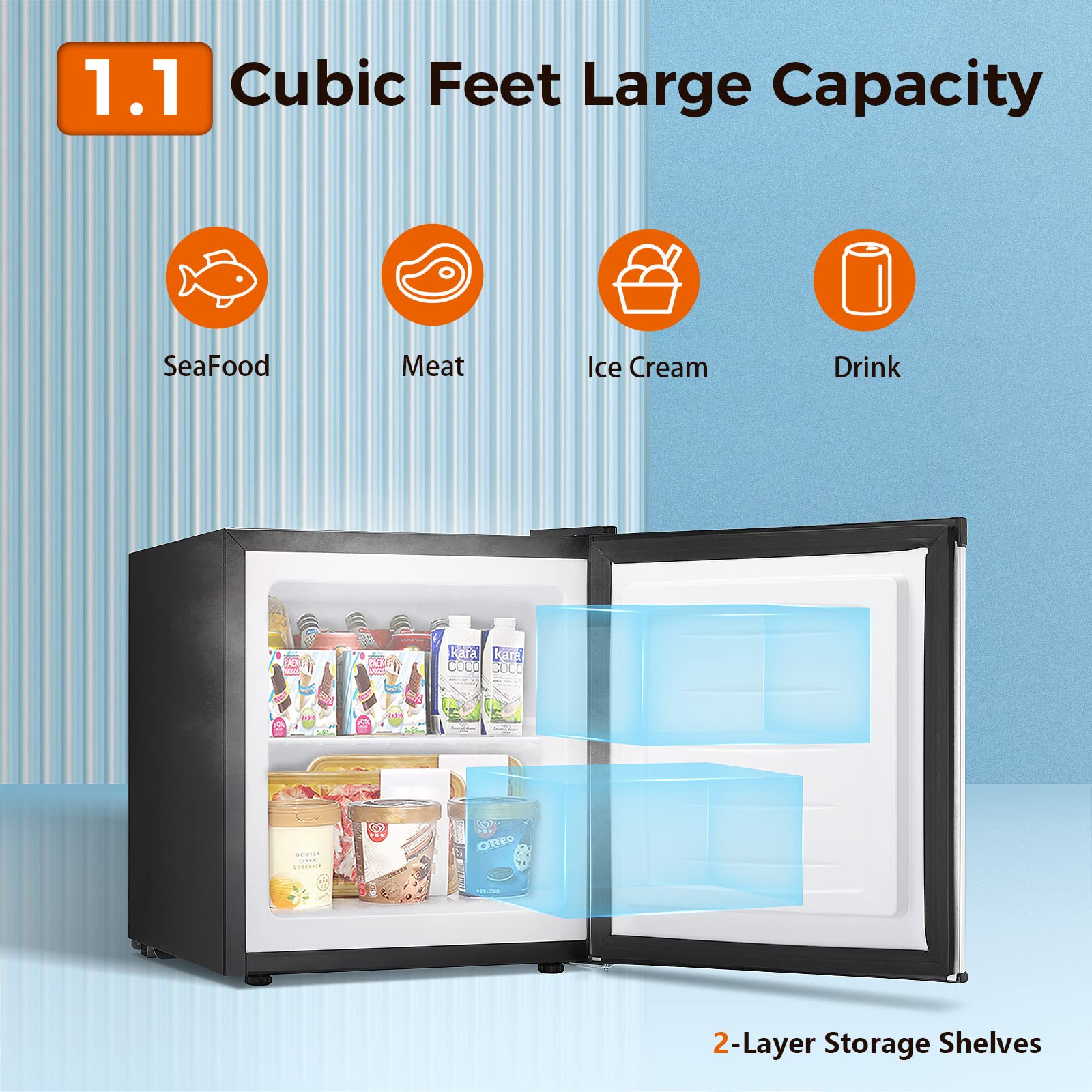 Kismile Upright Freezer.3.0 Cu.ft Mini Freezer with Reversible Single Door - Image 47
