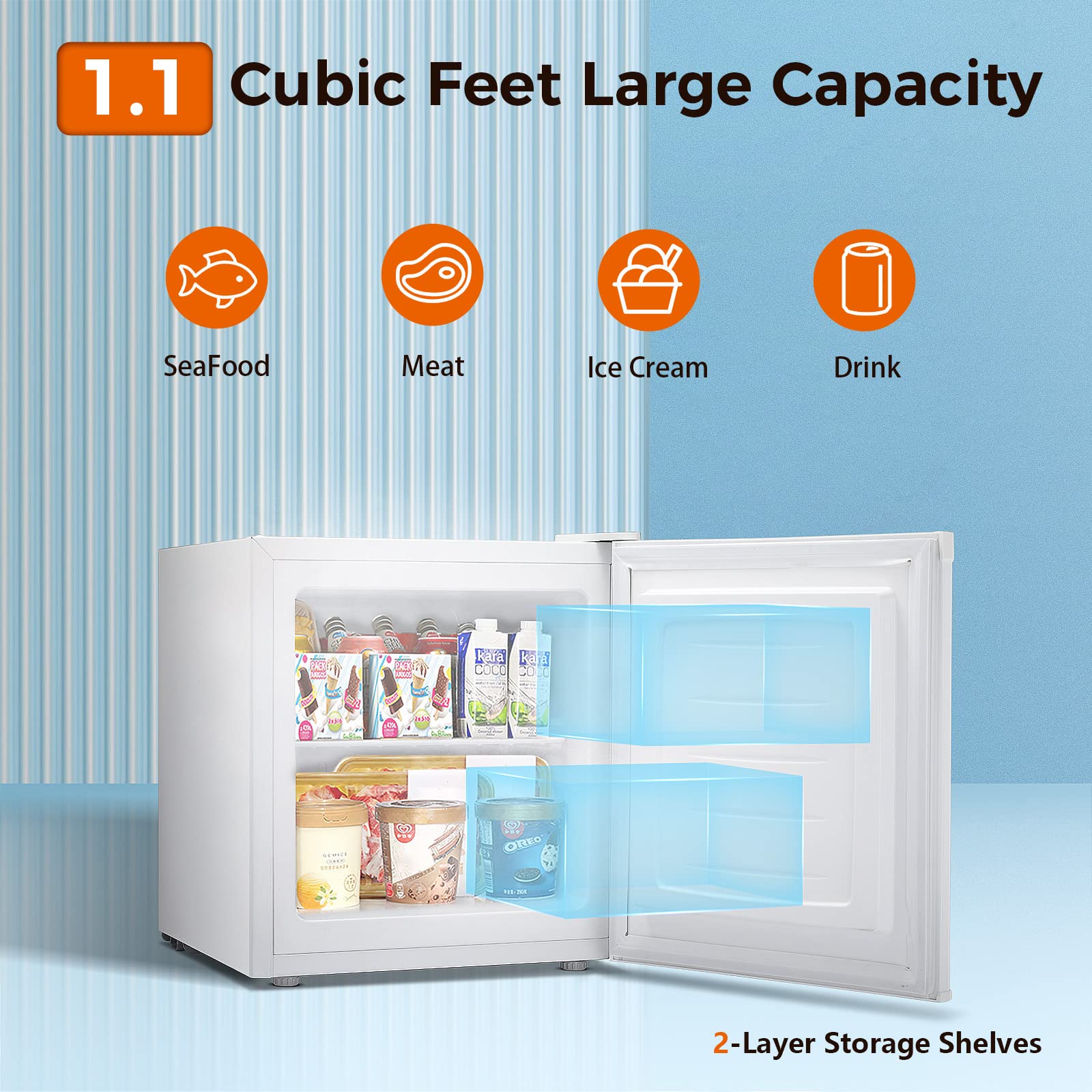 Kismile Upright Freezer.3.0 Cu.ft Mini Freezer with Reversible Single Door - Image 41