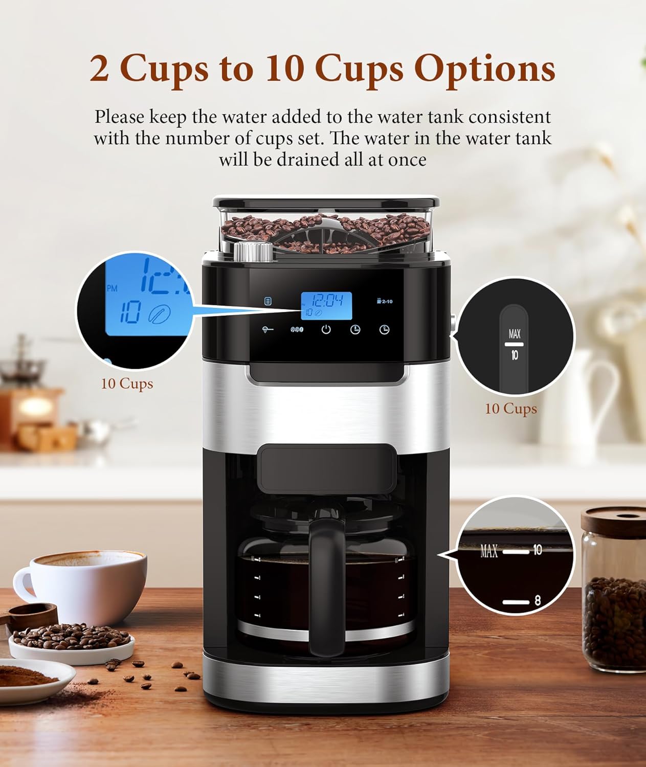 10-Cup Drip Coffee Maker with Built-In Grinde CM8025 - Image 4