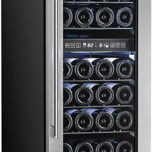 15 Inch Wine Cooler Refrigerator with Stainless Steel Double-Layer Tempered Glass Door W4888S