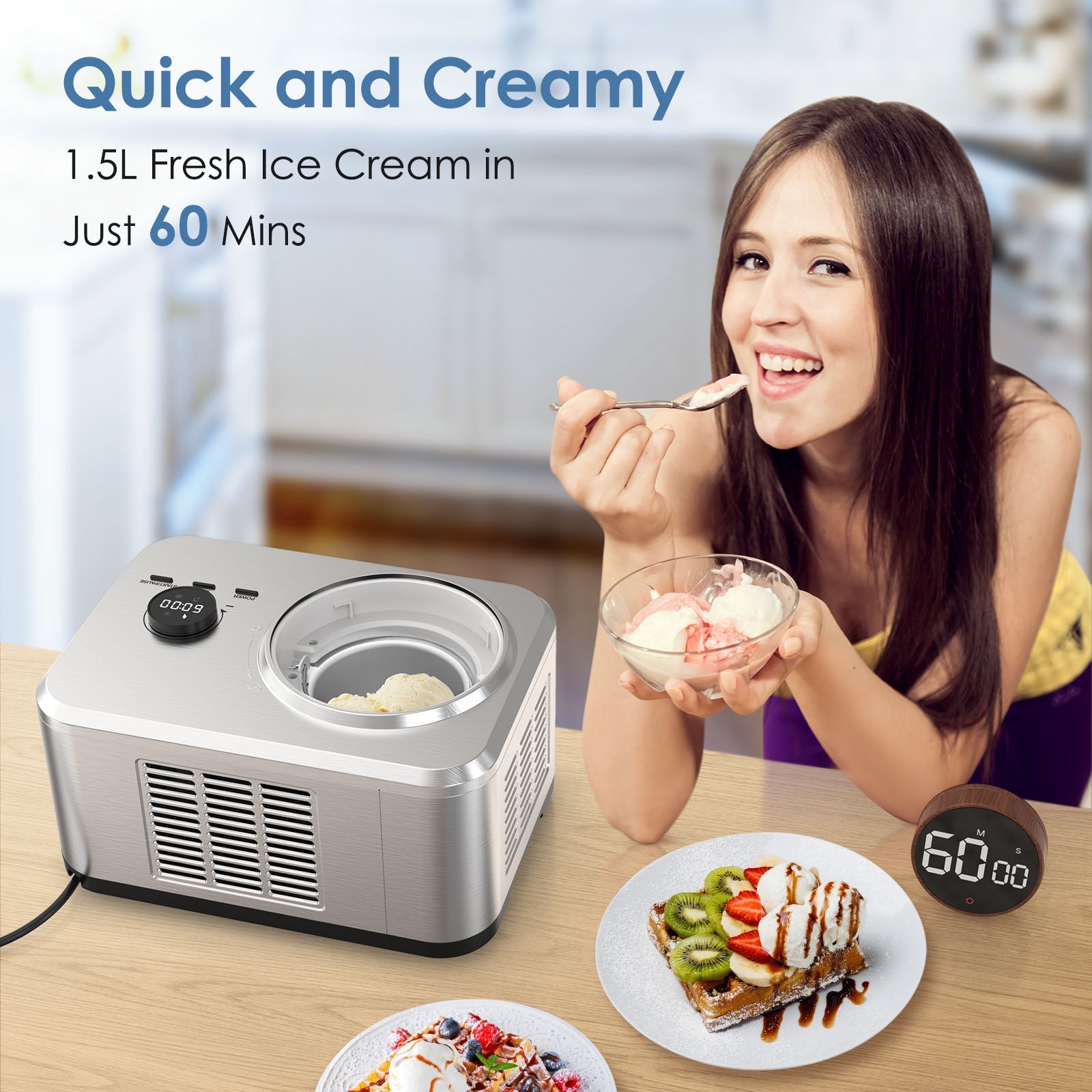 2 in 1 Ice Cream Machine for Gelato Yogurt Sorbet IC3915SY - Image 3
