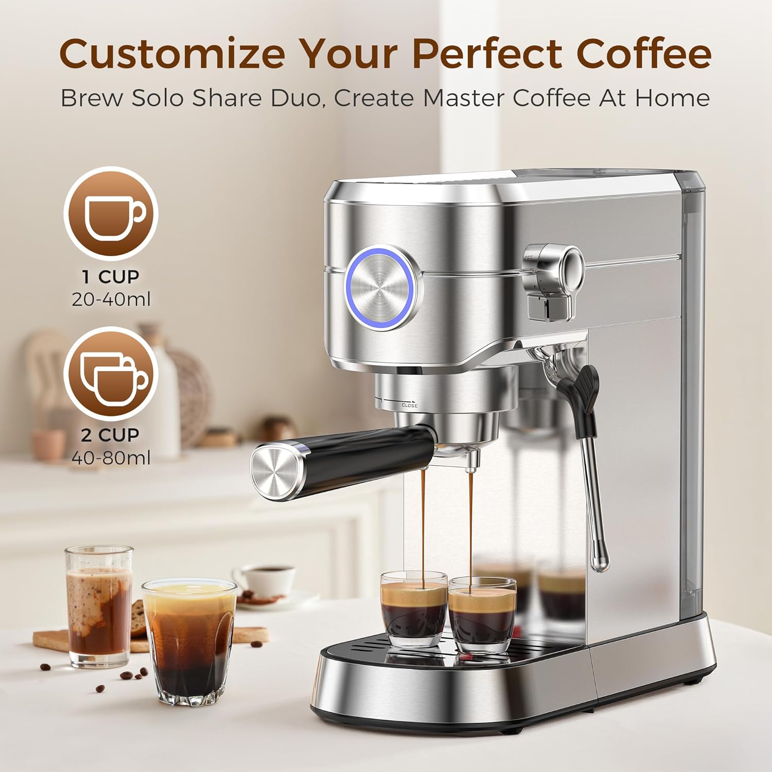 20 Bar Espresso Machine. Professional Espresso Maker with Milk Frother Steam Wand - Image 5