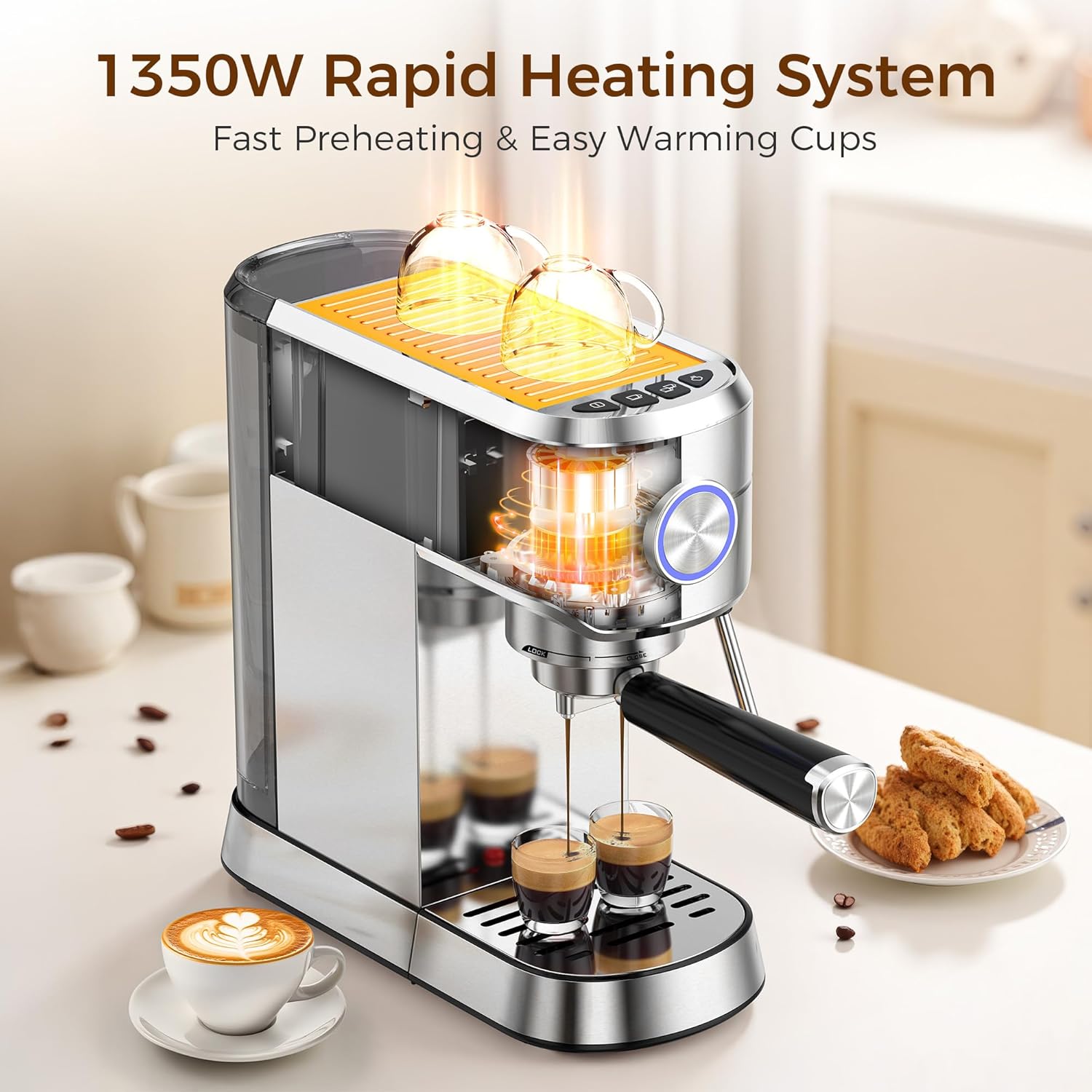 20 Bar Espresso Machine. Professional Espresso Maker with Milk Frother Steam Wand - Image 6