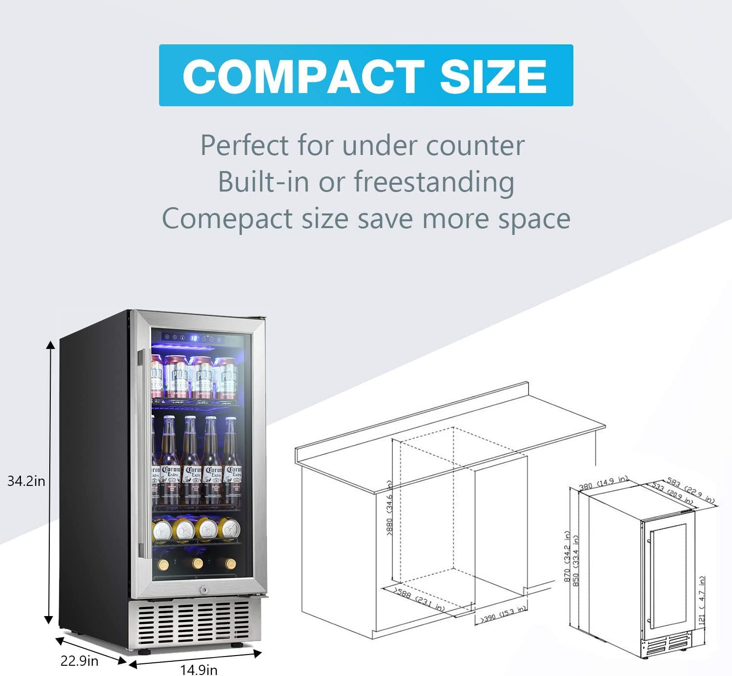 24 Inch Metal Shelves Built-in Wine Fridges Cooler Beverage Refrigerator - Image 14