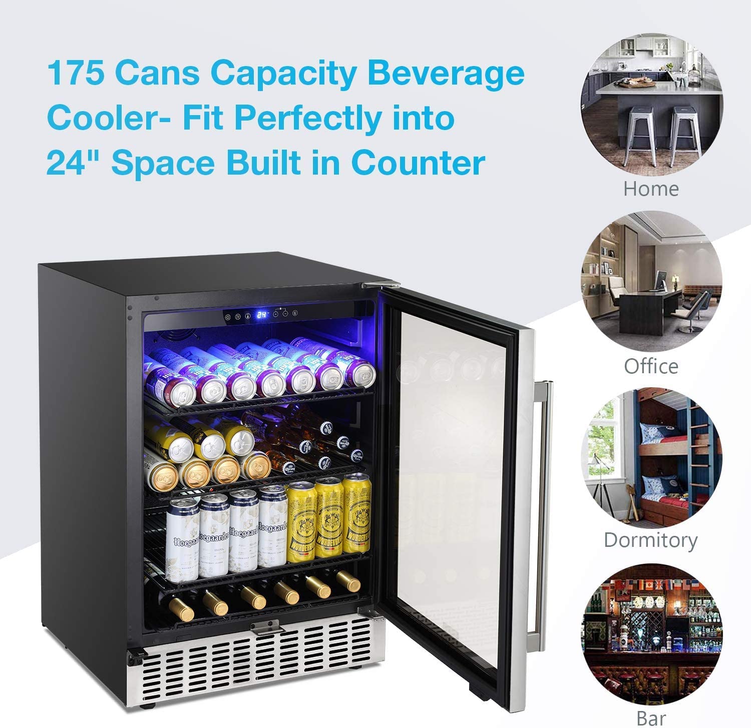 24 Inch Metal Shelves Built-in Wine Fridges Cooler Beverage Refrigerator - Image 5
