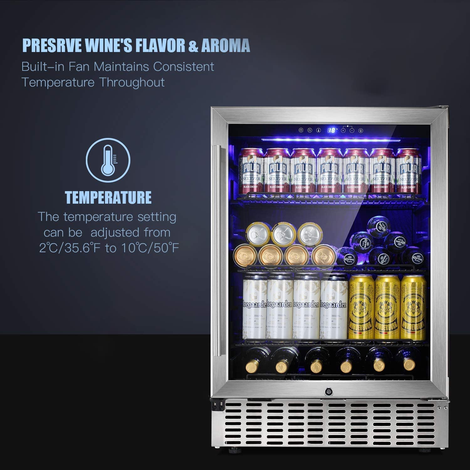 24 Inch Metal Shelves Built-in Wine Fridges Cooler Beverage Refrigerator - Image 2