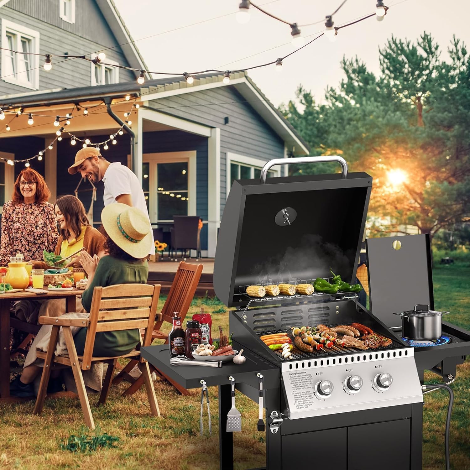 3 Hearth Propane Gas Grill. 355 Sq. Inch Cooking Area. Outdoor Camping Picnic. Black - Image 5
