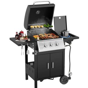 3 Hearth Propane Gas Grill. 355 Sq. Inch Cooking Area. Outdoor Camping Picnic. Black