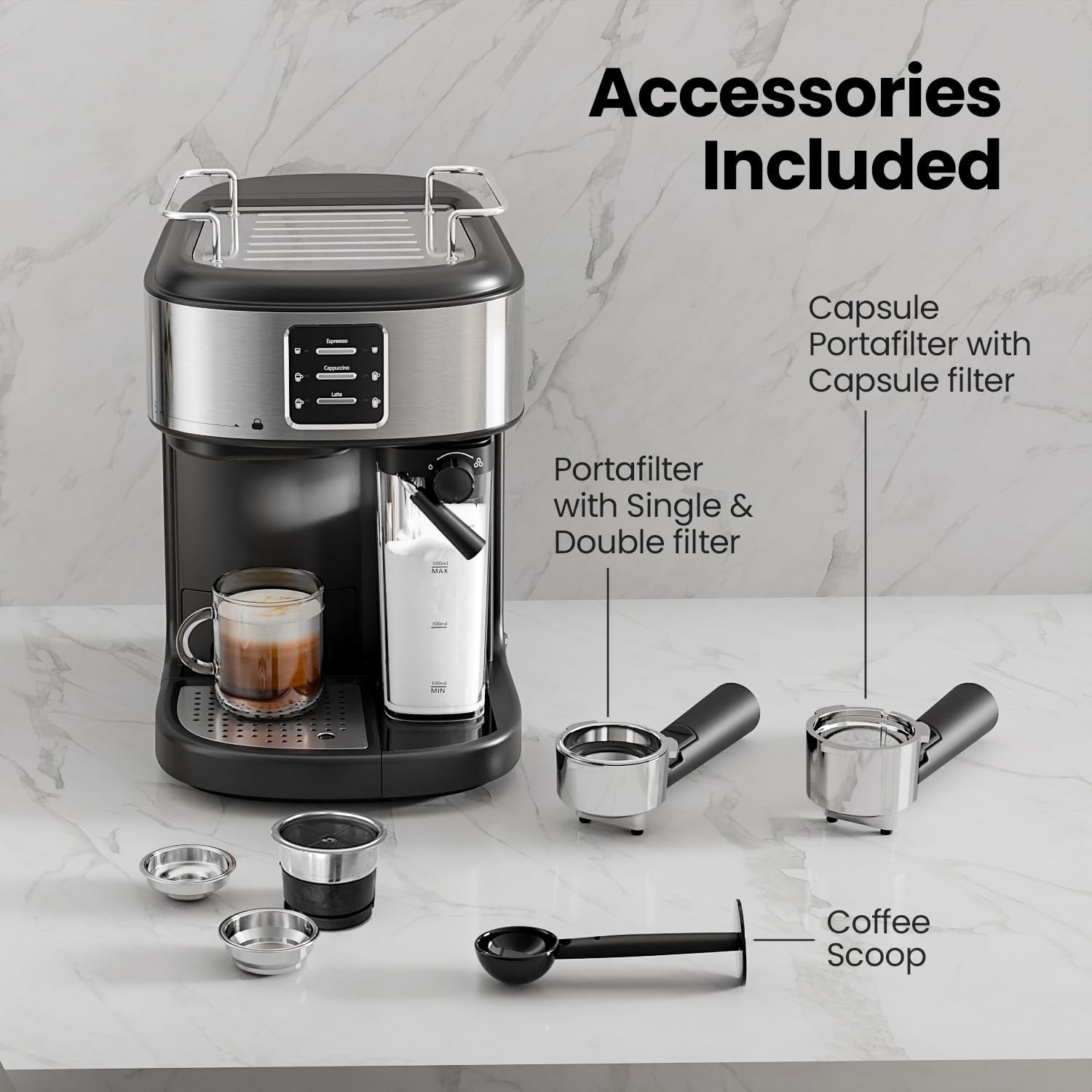 3 in 1 Professional Espresso Maker with Dual Heating System & Capsule Compatible CM8011 - Image 7
