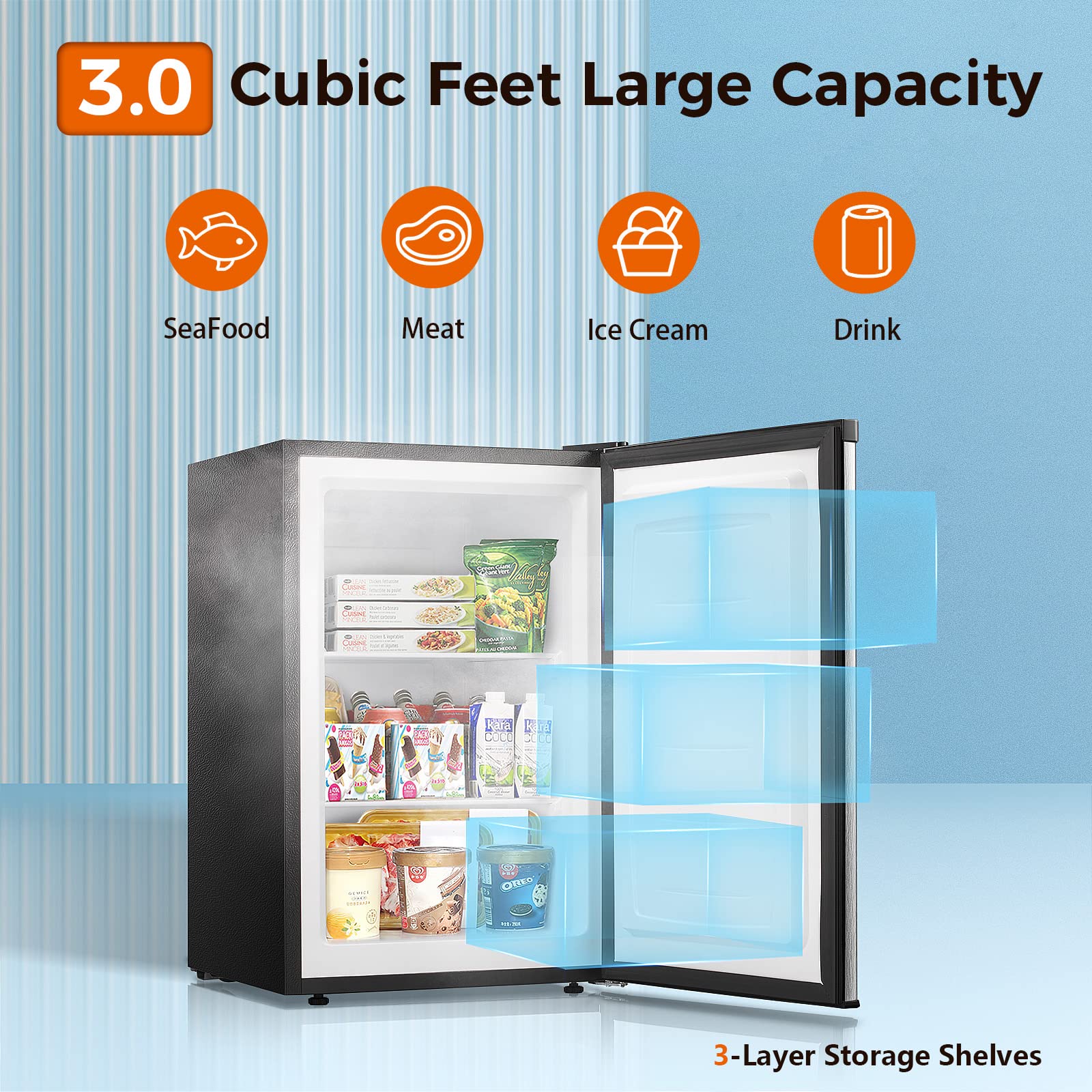 Kismile Upright Freezer.3.0 Cu.ft Mini Freezer with Reversible Single Door - Image 54