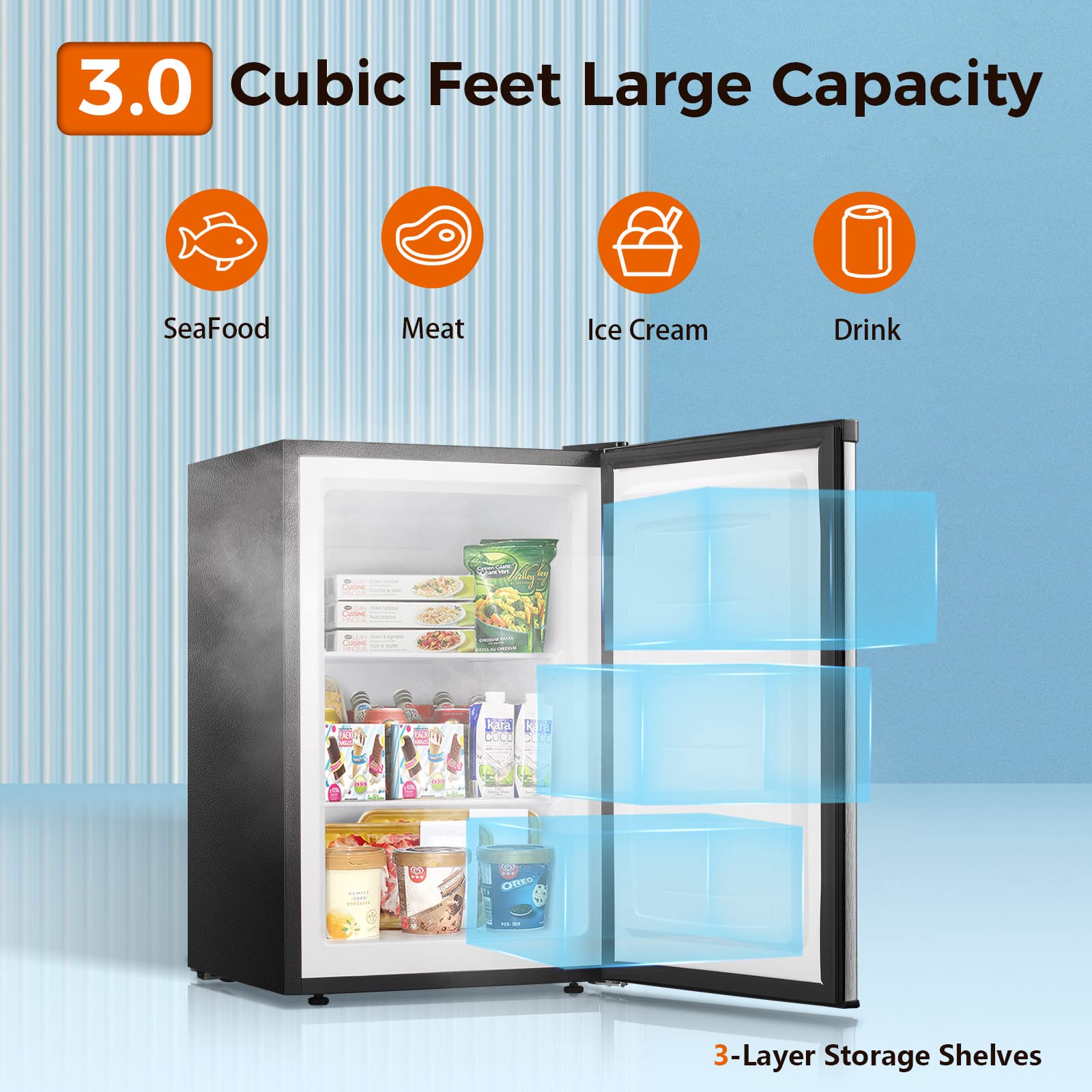 Kismile Upright Freezer.3.0 Cu.ft Mini Freezer with Reversible Single Door - Image 68