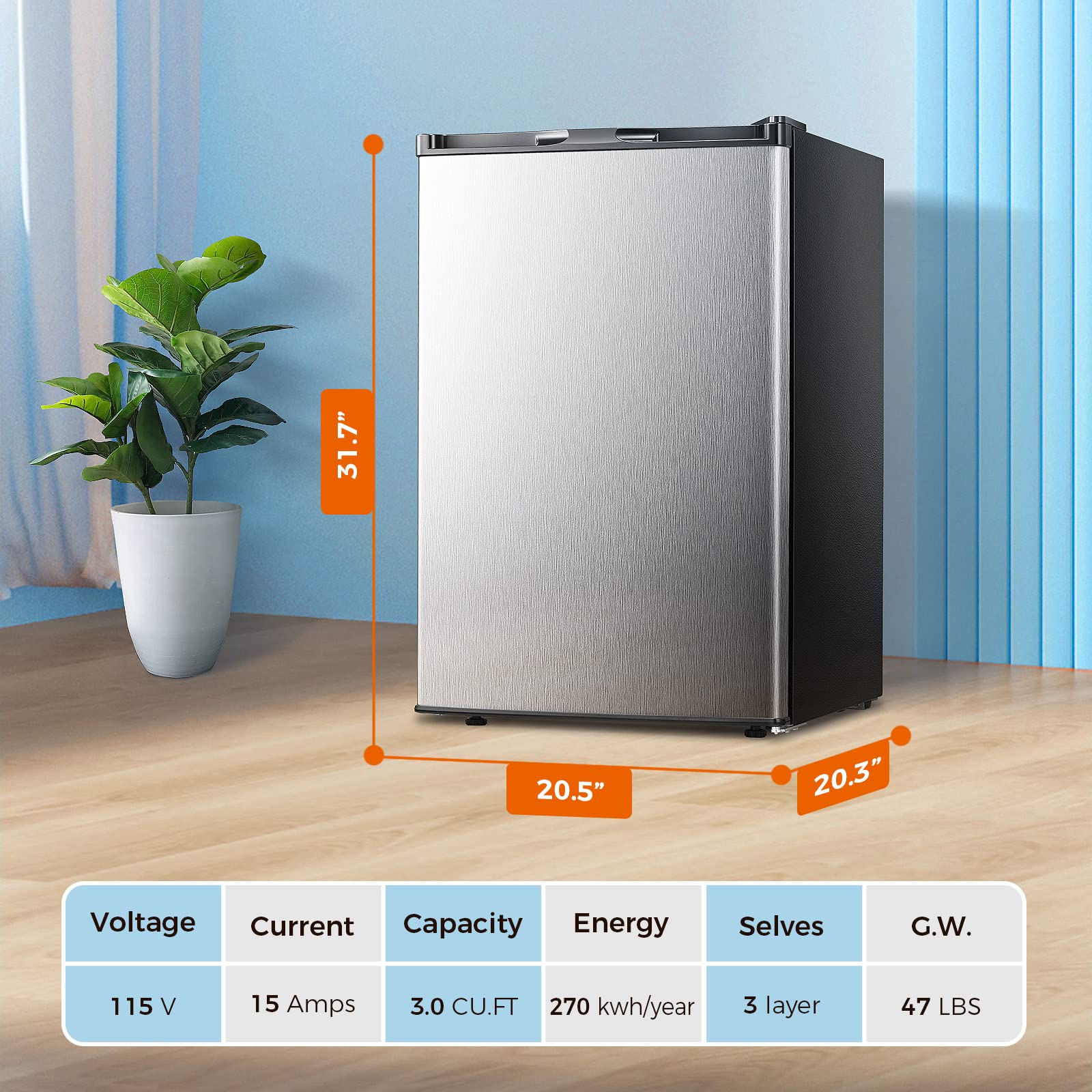 Kismile Upright Freezer.3.0 Cu.ft Mini Freezer with Reversible Single Door - Image 69