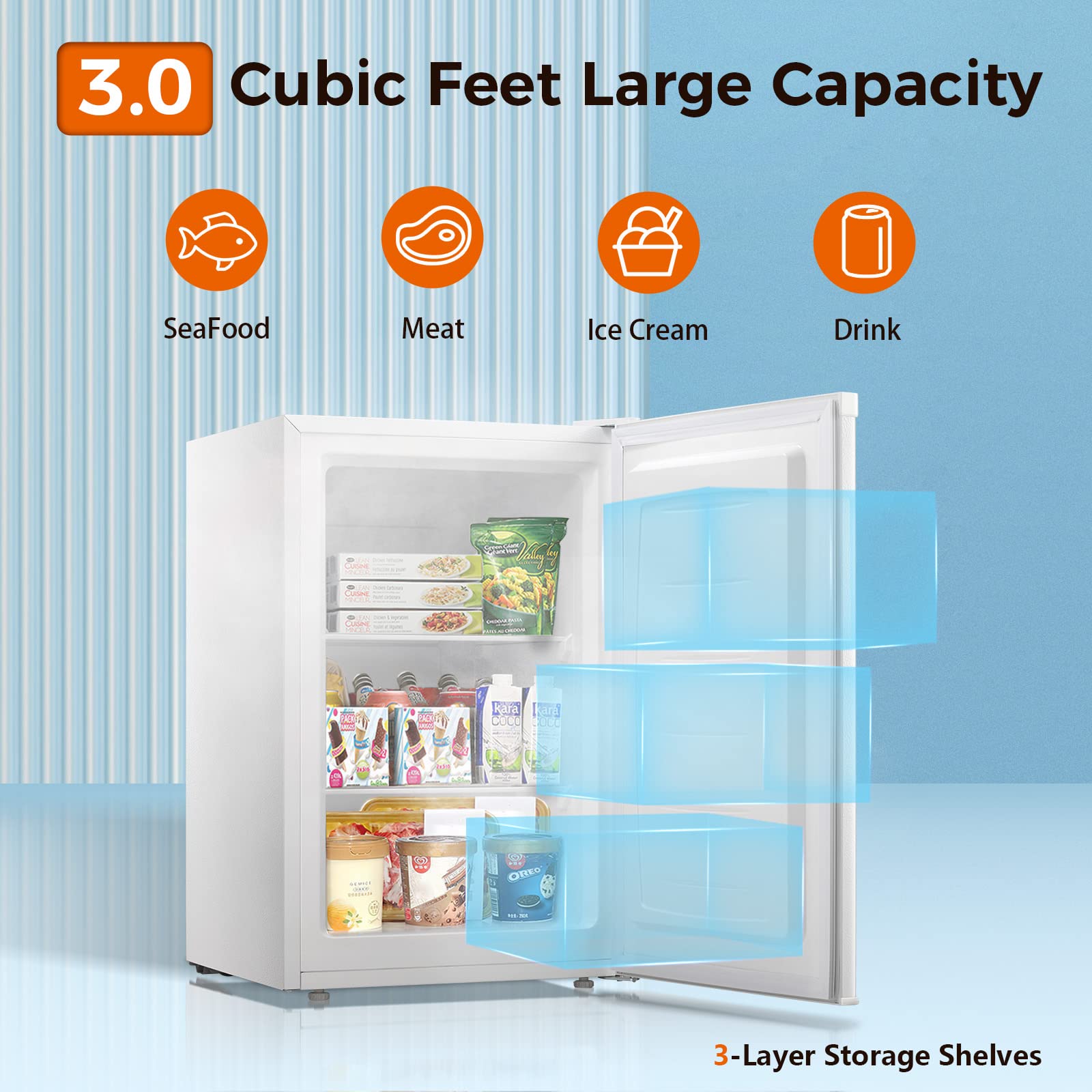 Kismile Upright Freezer.3.0 Cu.ft Mini Freezer with Reversible Single Door - Image 61