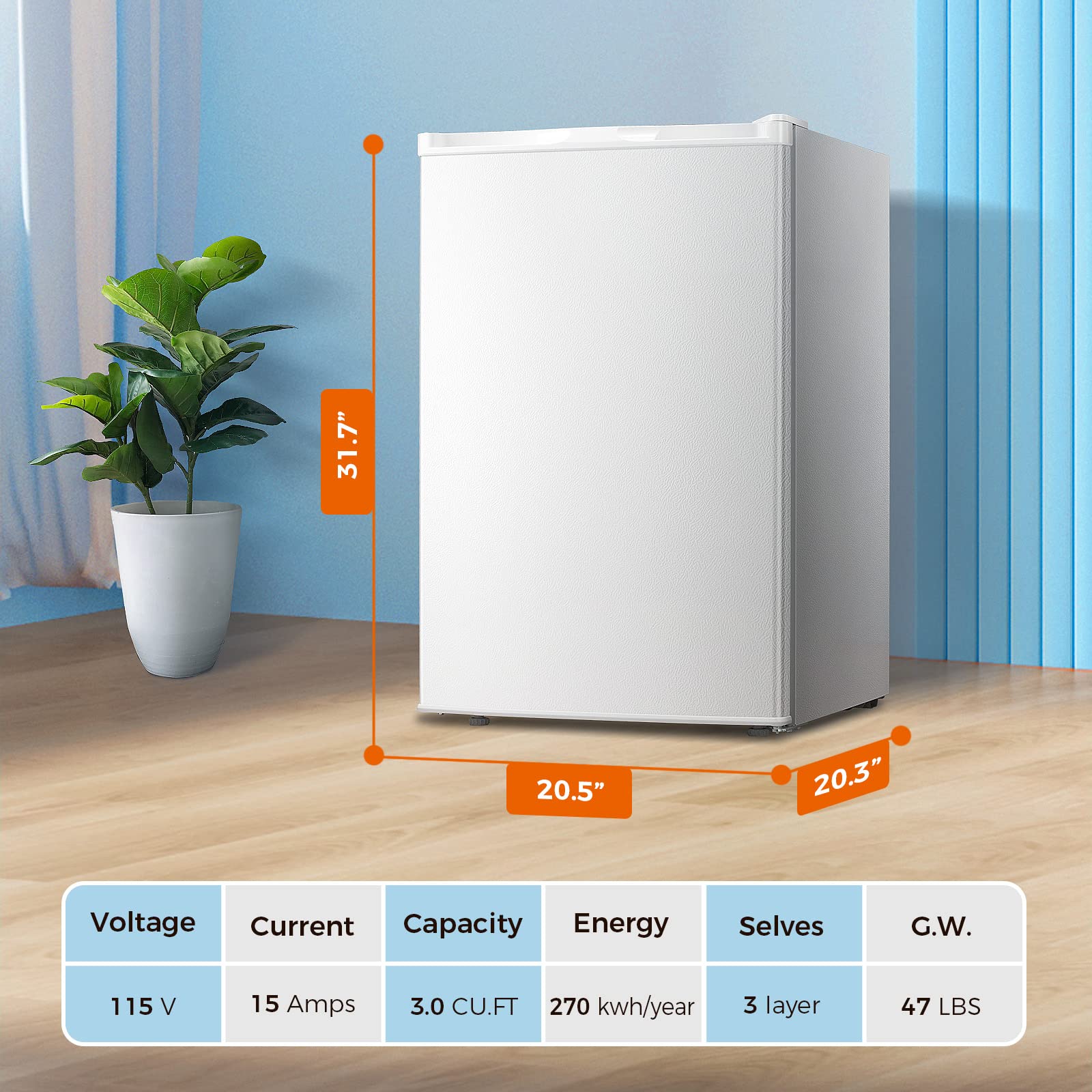 Kismile Upright Freezer.3.0 Cu.ft Mini Freezer with Reversible Single Door - Image 62