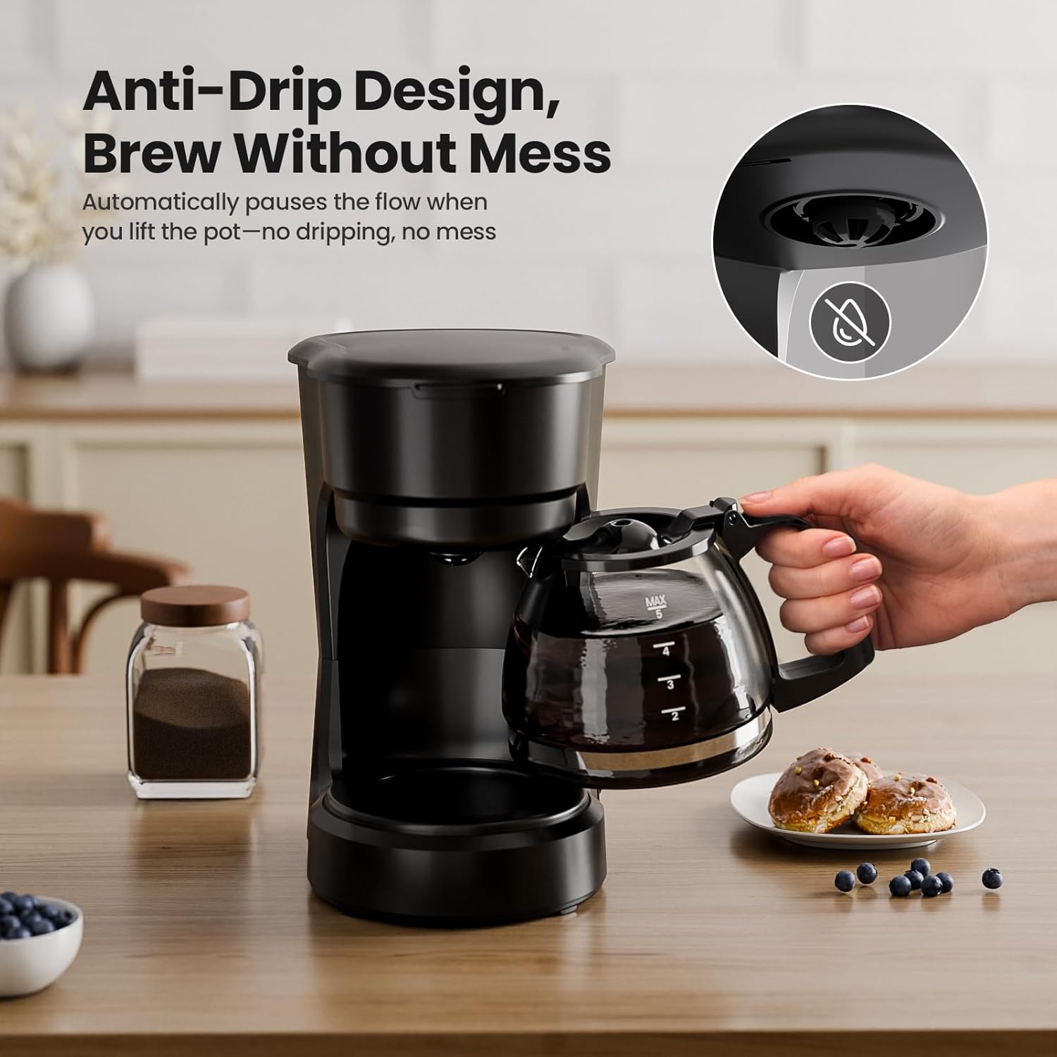 5-Cup Drip Coffee Maker - Programmable. Auto Brew. Auto Pause. Keep Warm Function CM3710H - Image 10