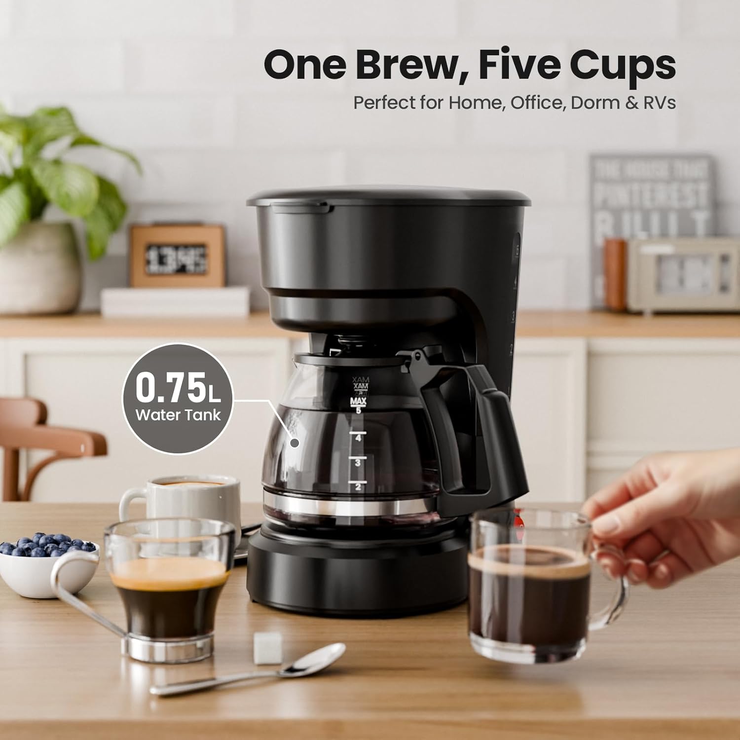 5-Cup Drip Coffee Maker - Programmable. Auto Brew. Auto Pause. Keep Warm Function CM3710H - Image 9