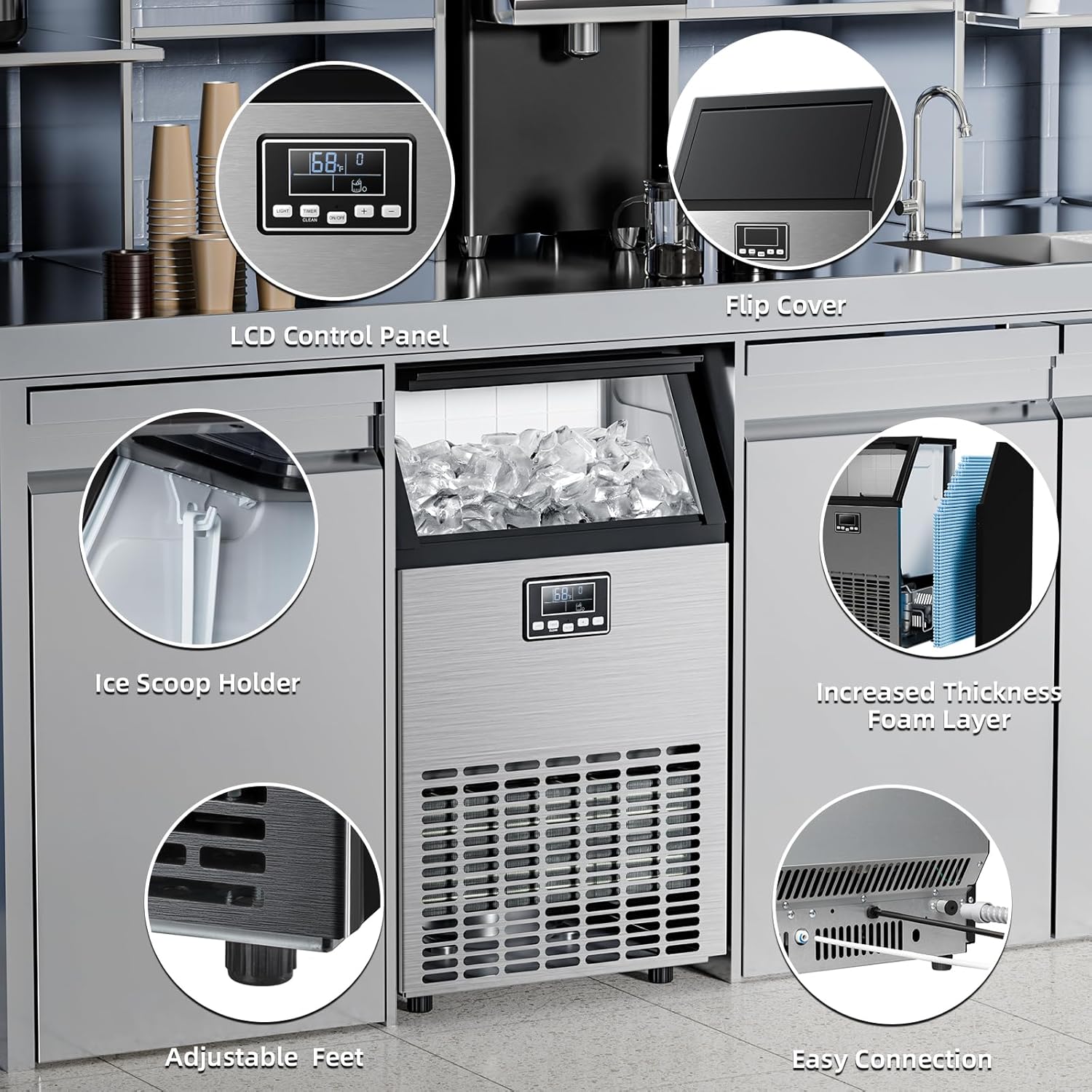 Commercial Ice Maker Machine.100lbs/24H Moon-Shaped Ice Machine with 28 Lbs Storage Capacity - Image 6