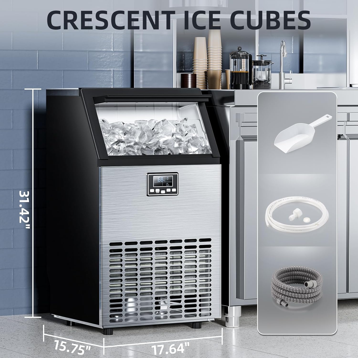 Commercial Ice Maker Machine.100lbs/24H Moon-Shaped Ice Machine with 28 Lbs Storage Capacity - Image 5