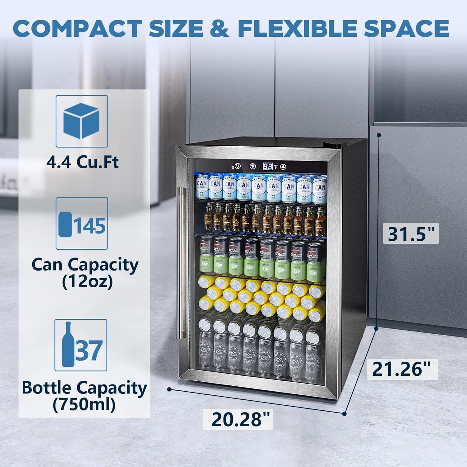 Beverage Refrigerator Cooler 4.4 Cu.Ft.145 Can Mini Fridge with Glass Door W58128SSH - Image 2
