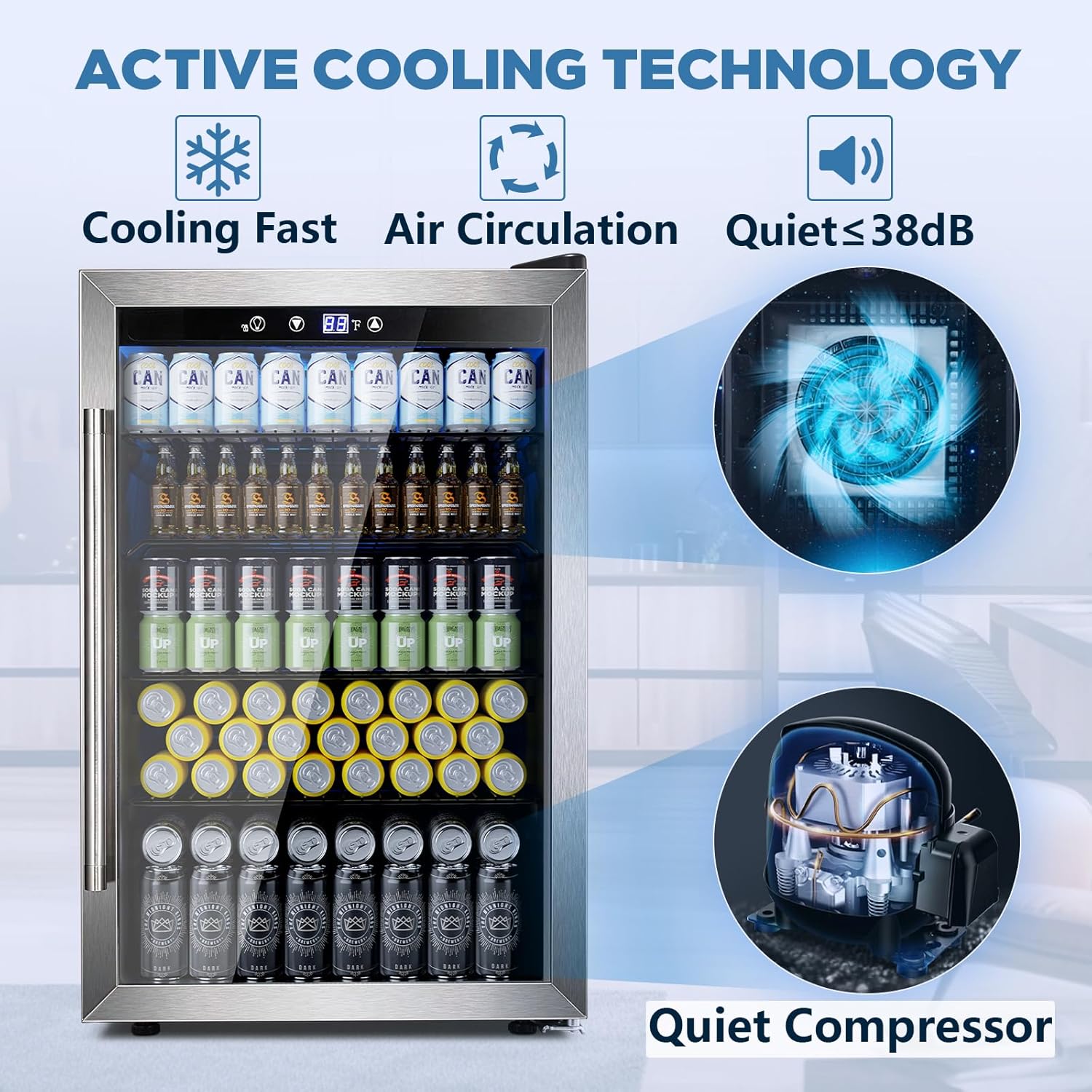 Beverage Refrigerator Cooler 4.4 Cu.Ft.145 Can Mini Fridge with Glass Door W58128SSH - Image 3