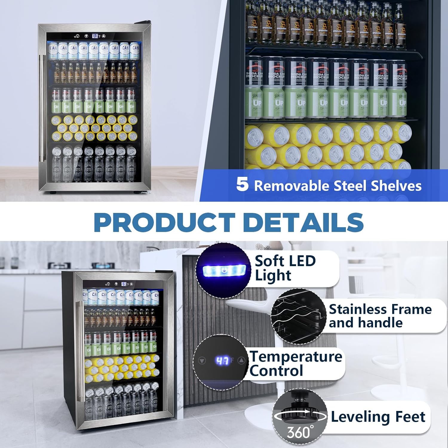 Beverage Refrigerator Cooler 4.4 Cu.Ft.145 Can Mini Fridge with Glass Door W58128SSH - Image 5