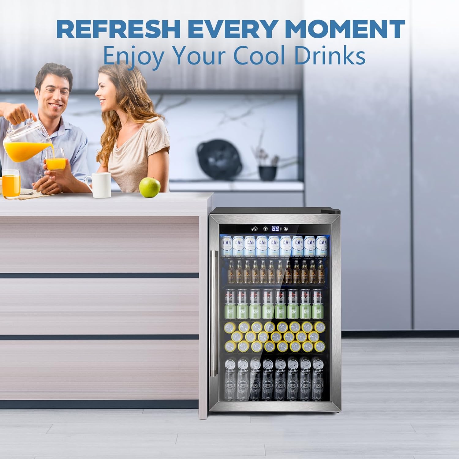 Beverage Refrigerator Cooler 4.4 Cu.Ft.145 Can Mini Fridge with Glass Door W58128SSH - Image 7