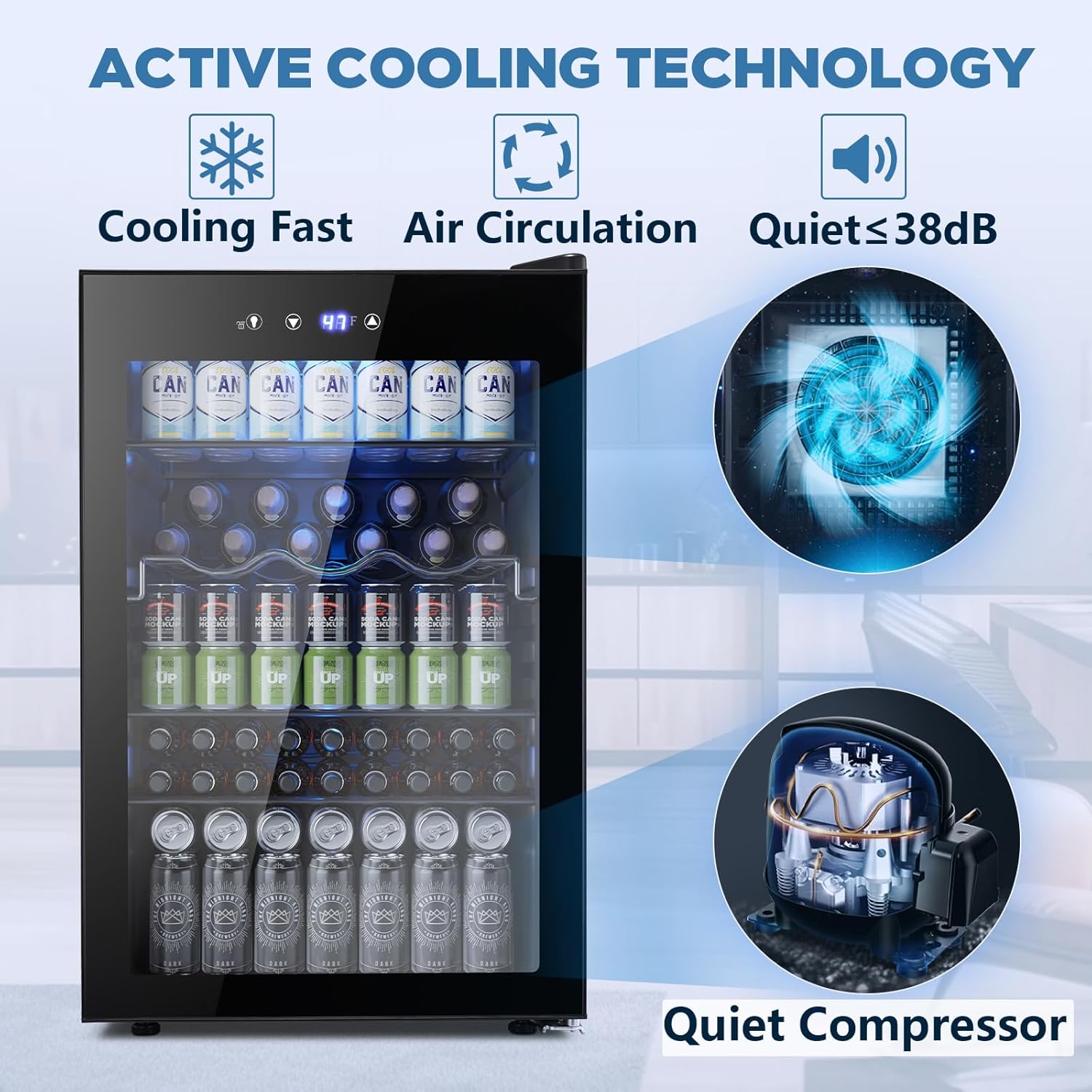 Beverage Refrigerator Cooler 4.5 Cu.Ft.145 Can Mini Fridge with Glass Door W58128BH - Image 3