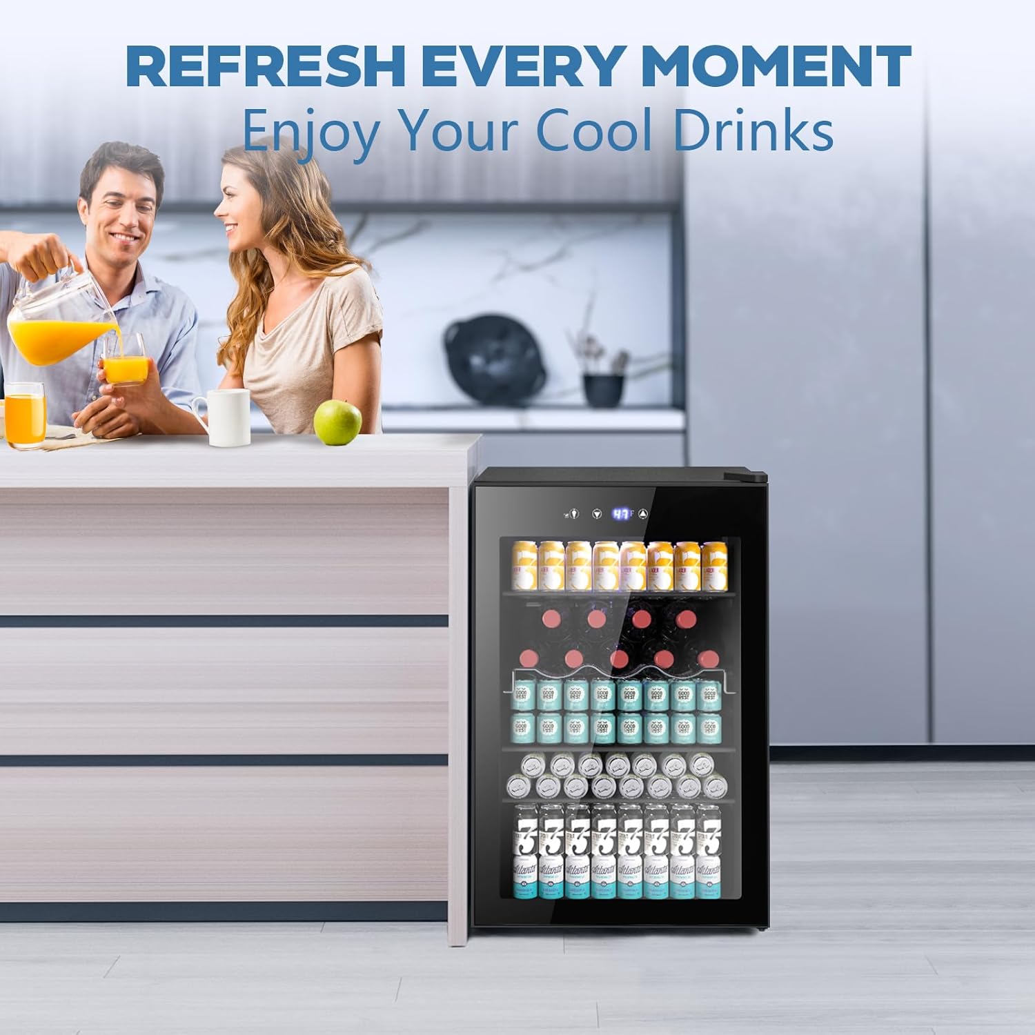Beverage Refrigerator Cooler 4.5 Cu.Ft.145 Can Mini Fridge with Glass Door W58128BH - Image 7