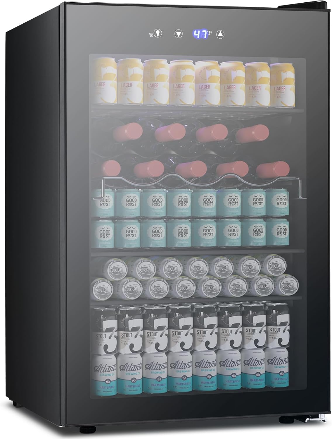 Beverage Refrigerator Cooler 4.5 Cu.Ft.145 Can Mini Fridge with Glass Door W58128BH