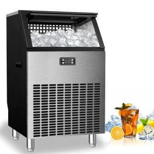 Commercial Ice Maker. Freestanding Square Ice Cube Maker 265lbs/24h. 55lbs Storage Bin. Full Heavy Duty Stainless Steel Construction