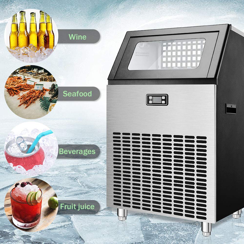 Commercial Ice Maker. Freestanding Square Ice Cube Maker 265lbs/24h. 55lbs Storage Bin. Full Heavy Duty Stainless Steel Construction - Image 4