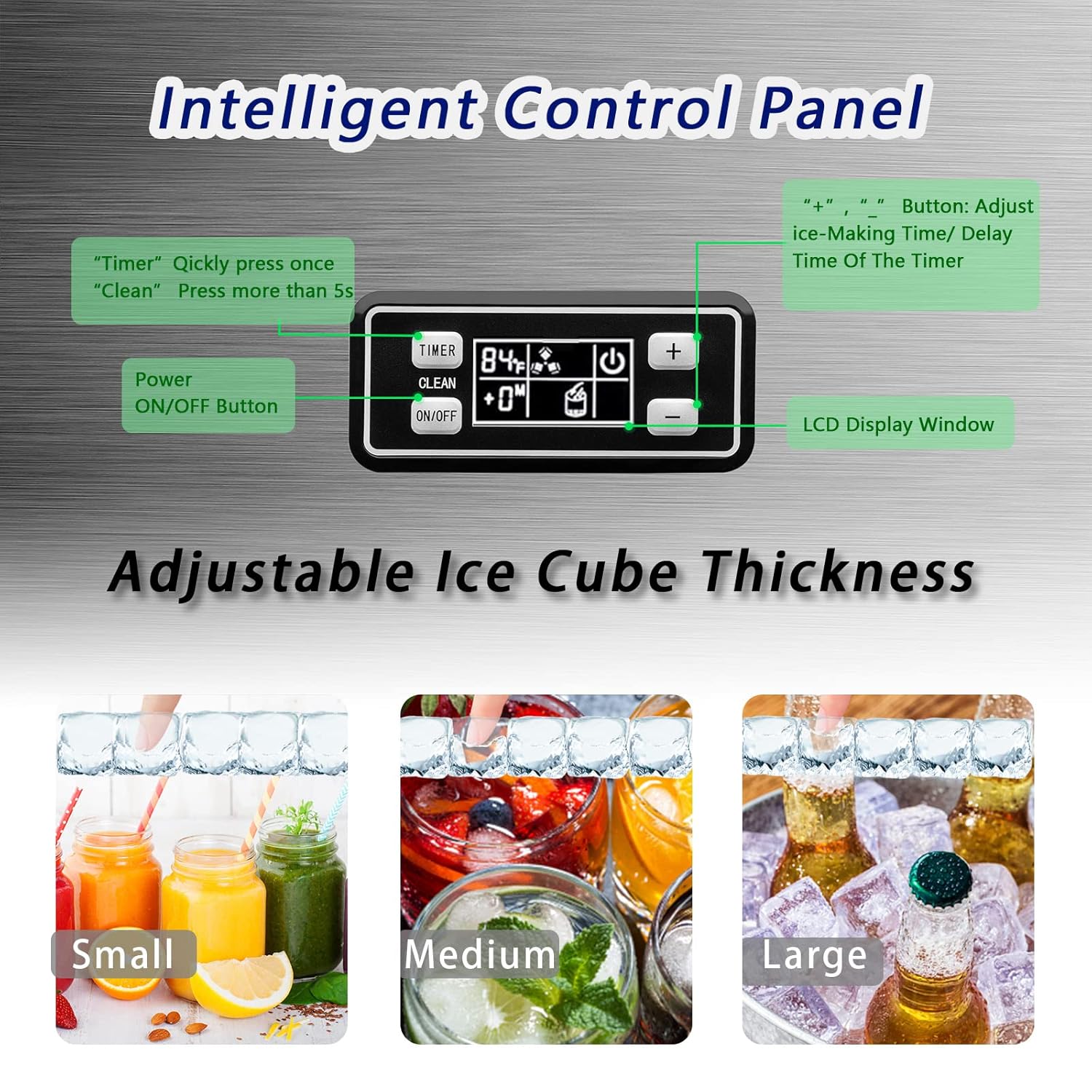 Commercial Ice Maker. Freestanding Square Ice Cube Maker 265lbs/24h. 55lbs Storage Bin. Full Heavy Duty Stainless Steel Construction - Image 2