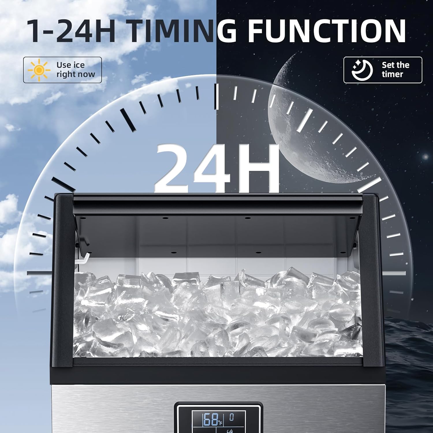 Commercial Ice Maker Machine.100lbs/24H Moon-Shaped Ice Machine with 28 Lbs Storage Capacity - Image 3