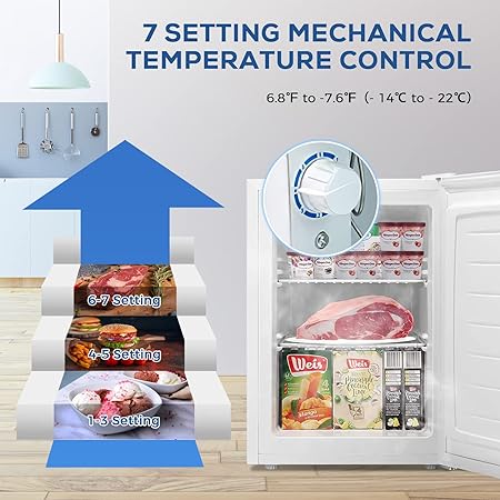Free Standing Upright Freezer with Removable Shelf. Adjustable Thermostat. Compact Reversible Single Door Vertical Freezers - Image 9