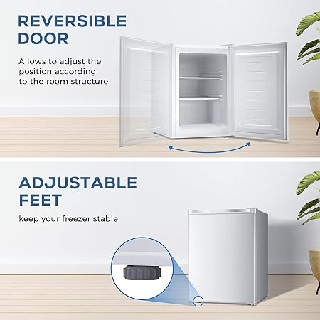 Free Standing Upright Freezer with Removable Shelf. Adjustable Thermostat. Compact Reversible Single Door Vertical Freezers - Image 10
