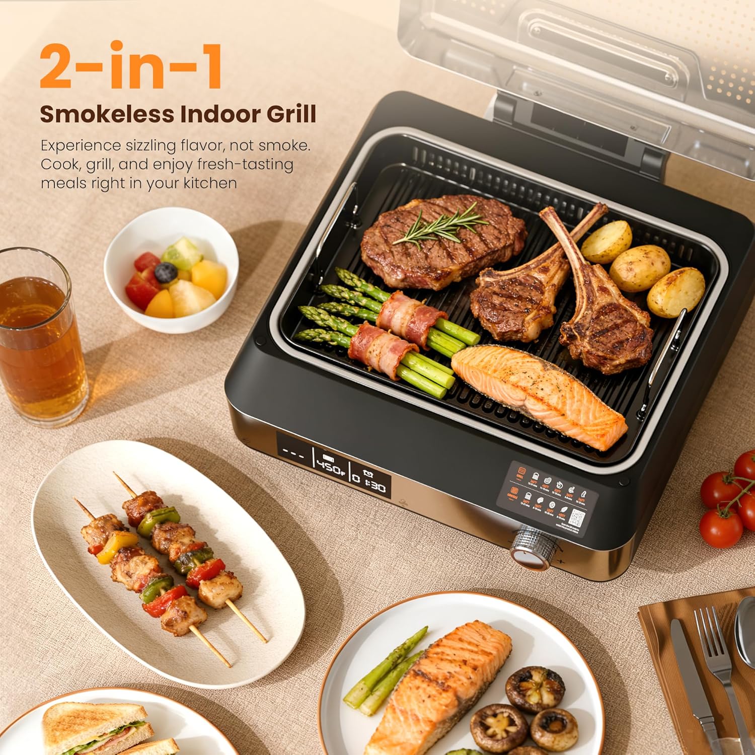 Kismile 2-in-1 Griddle and Indoor Grill 81001KEB1 - Image 2