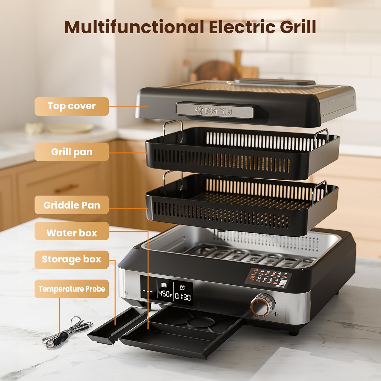 Kismile 2-in-1 Griddle and Indoor Grill 81001KEB1 - Image 6