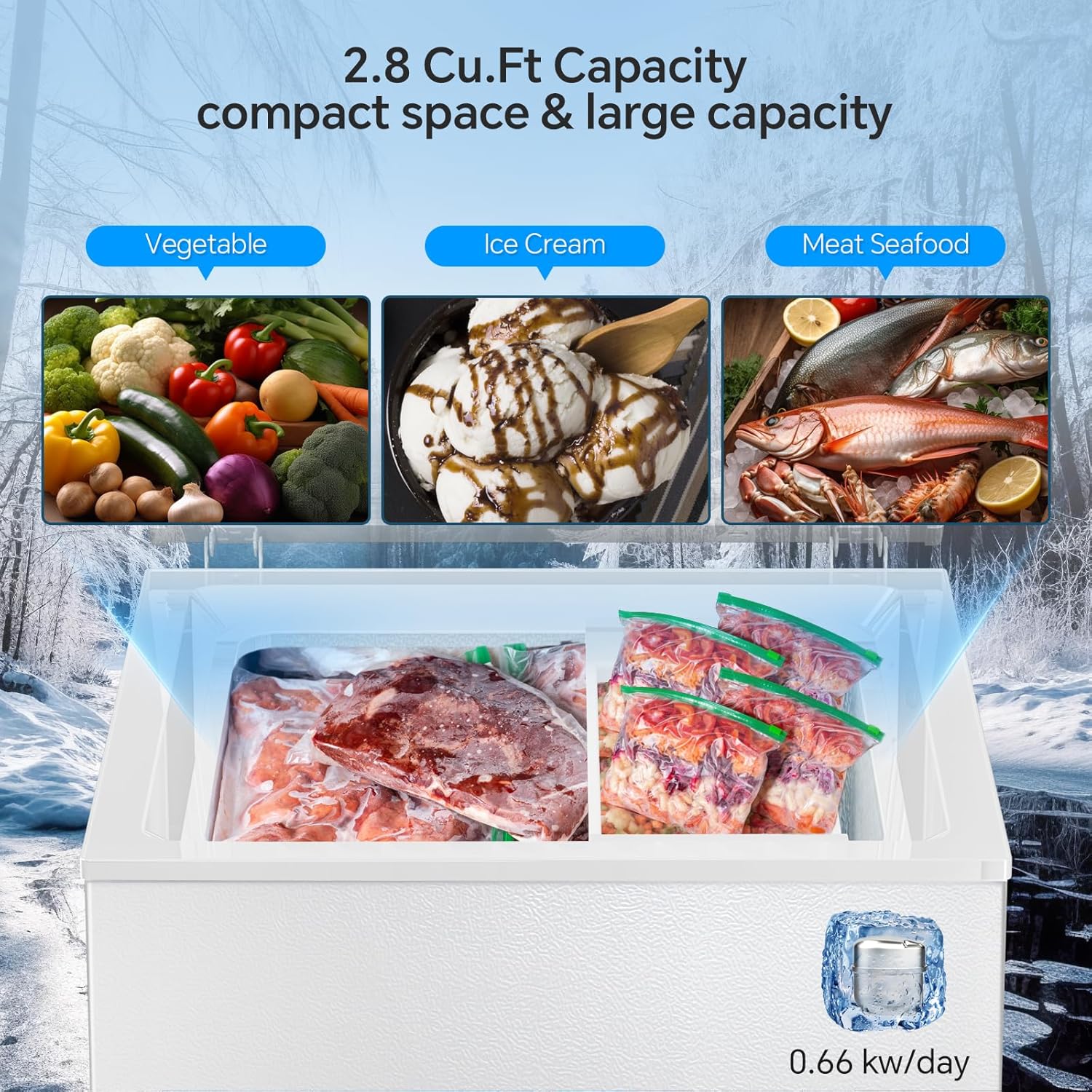 Kismile 3.2 Cubic Feet Chest Freezer with Removable Basket D5880 - Image 12