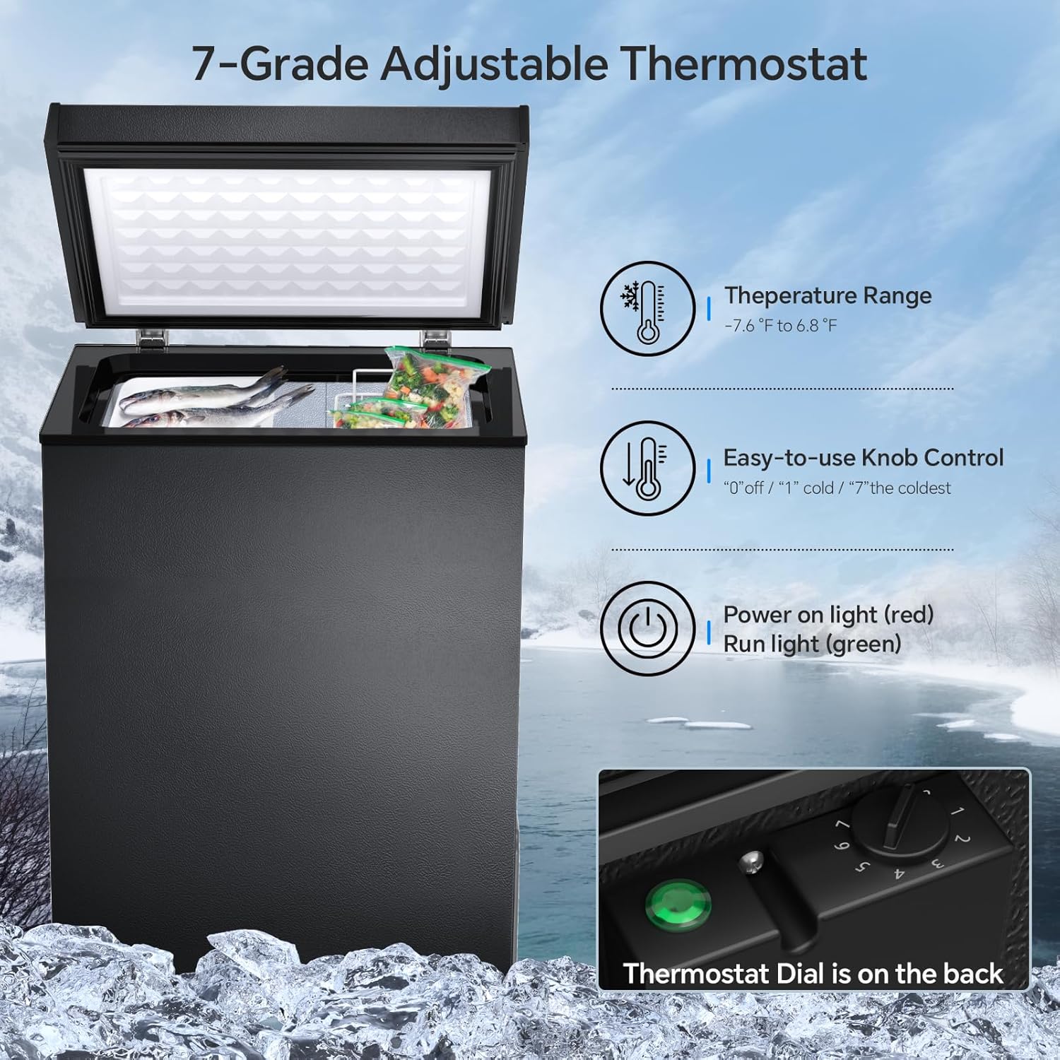Kismile 3.2 Cubic Feet Chest Freezer with Removable Basket D5880 - Image 2