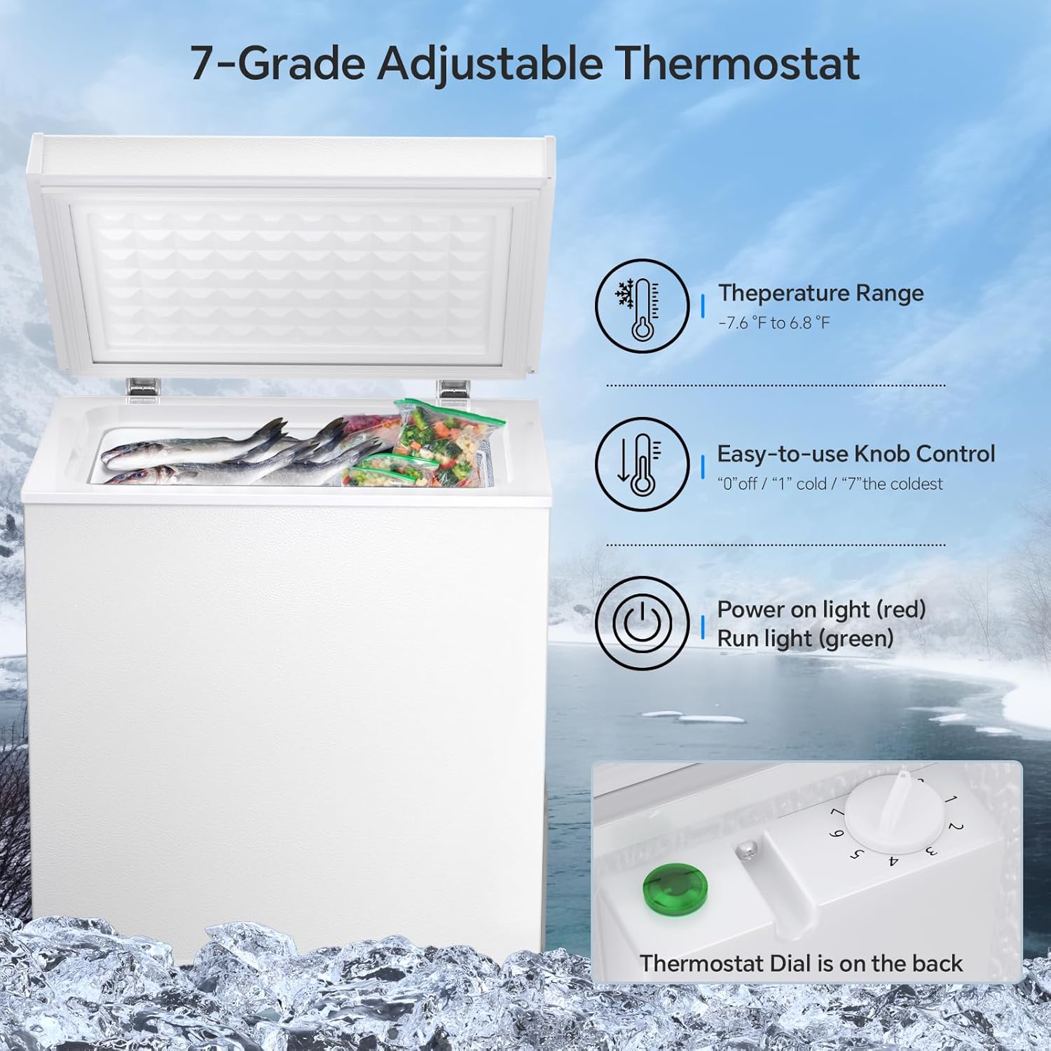 Kismile 3.2 Cubic Feet Chest Freezer with Removable Basket D5880 - Image 9