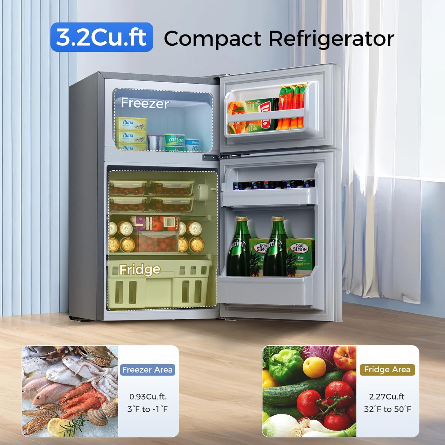 Kismile 3.2 Cu.Ft.Mini Refrigerator with Freezer F5887 - Image 16