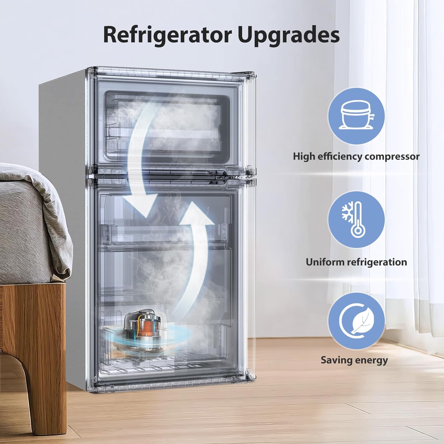 Kismile 3.2 Cu.Ft.Mini Refrigerator with Freezer F5887 - Image 18