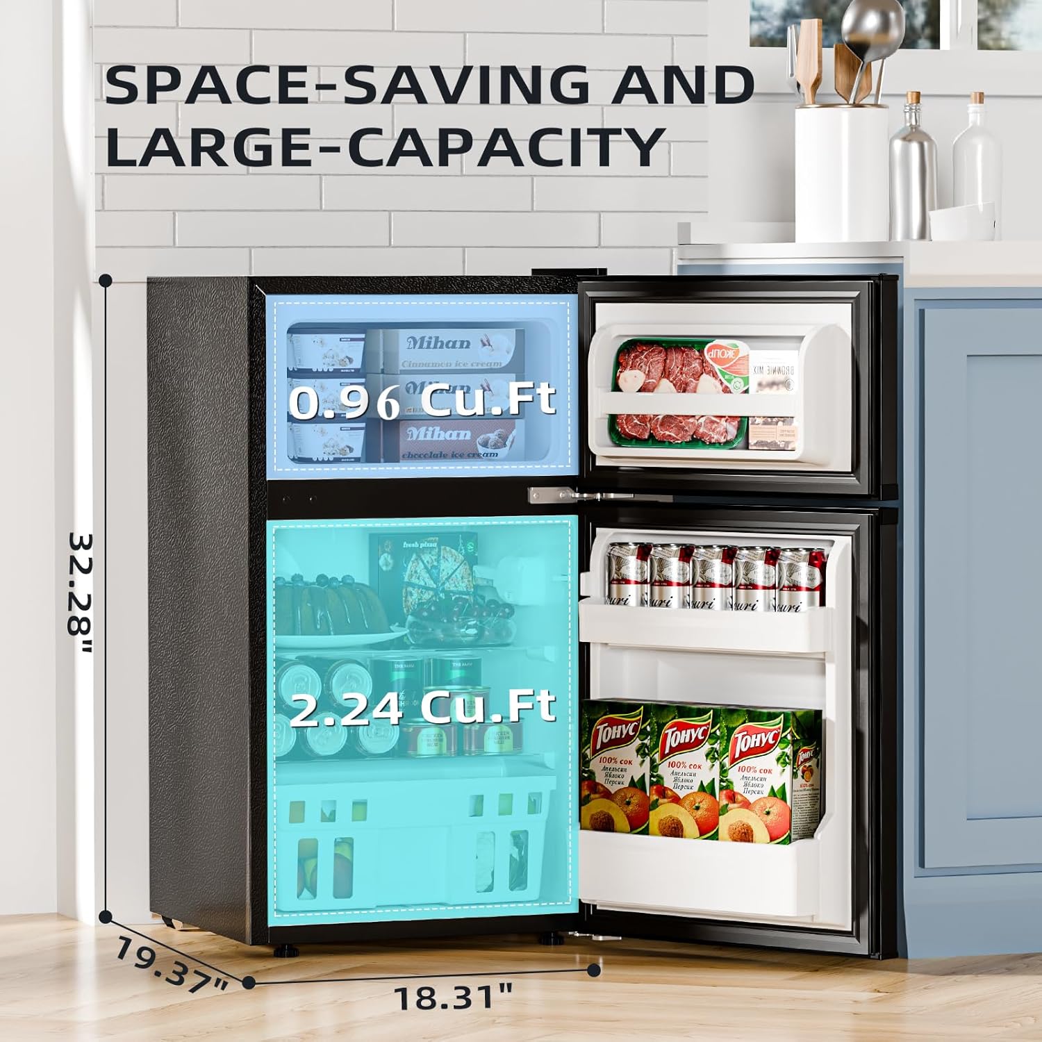 Kismile 3.2 Cu.Ft.Mini Refrigerator with Freezer F5887 - Image 5