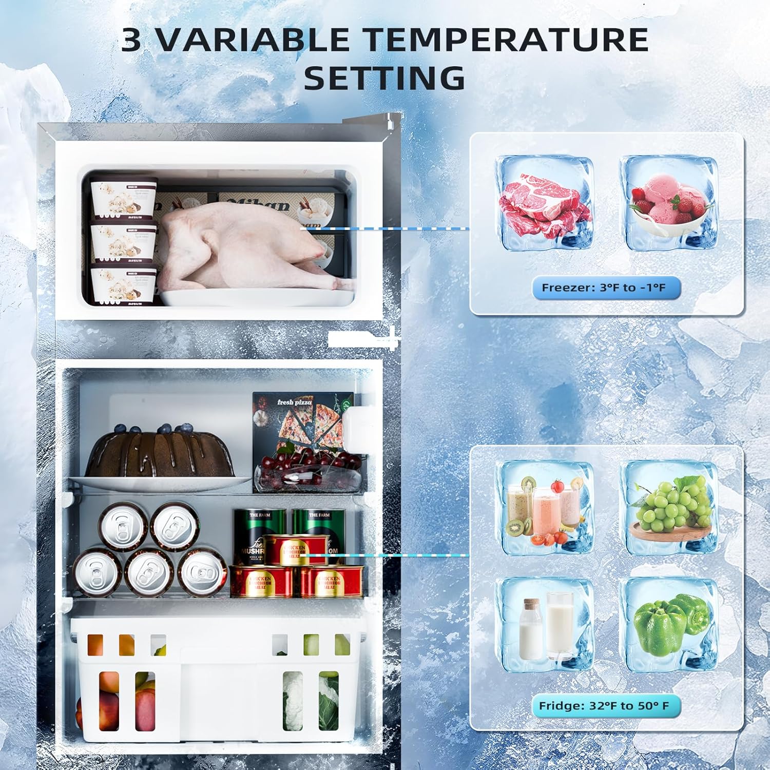 Kismile 3.2 Cu.Ft.Mini Refrigerator with Freezer F5887 - Image 3