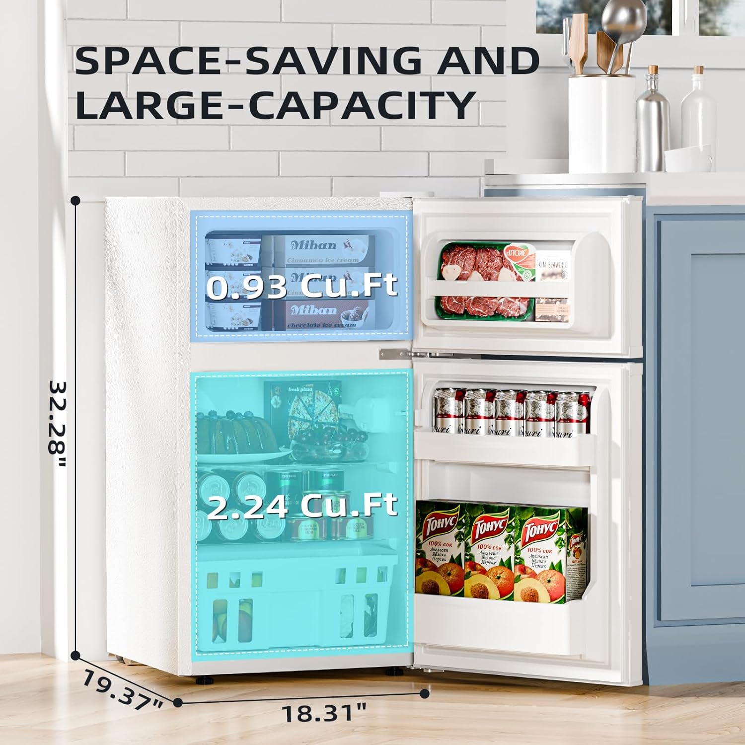 Kismile 3.2 Cu.Ft.Mini Refrigerator with Freezer F5887 - Image 12