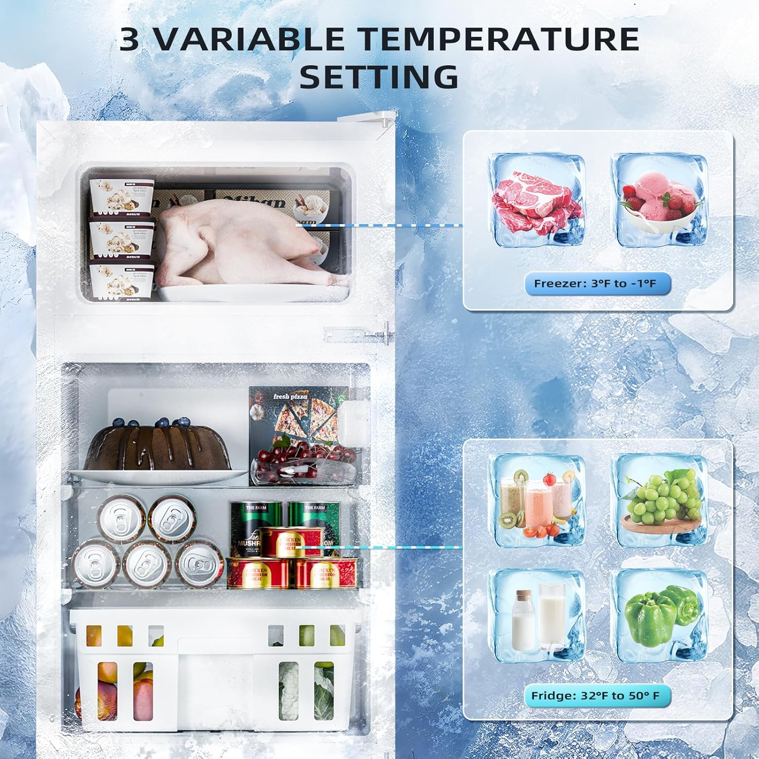 Kismile 3.2 Cu.Ft.Mini Refrigerator with Freezer F5887 - Image 10